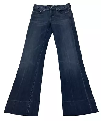 7 For All Mankind Womens Flare Jeans Blue Dark Stretch Low Rise 26 26x28  • $24.90