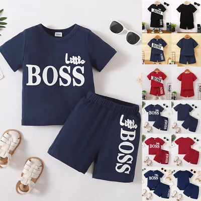 Kids Baby Boys Summer Tracksuit Letter Short Sleeve T Shirt Shorts Outfits Set • £7.79
