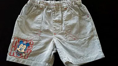 DISNEY MICKEY MOUSE Toddler Baby Boy Short Striped Cotton Size S Applique Adjust • $9