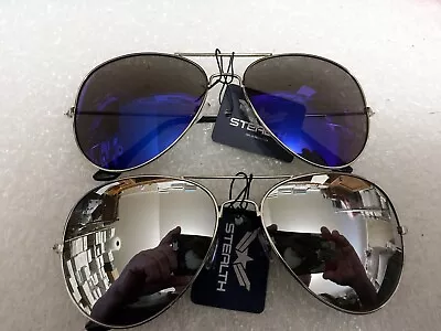  2 Pair Aviator Sunglasses  Blue Mirror & Silver Mirror Lens Top Cop Av Lot • $14.95