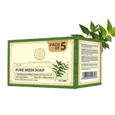 KHADI NATURAL KHADI PURE NEEM A HANDMADE HERBAL ANTI BACTERIAL SOAP 125gX 5 PACK • £14.99