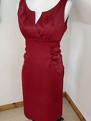 London Times Pencil Dress Satin Red Size UK 10 US 6 Ruched Waist Knee Length  • £15.26