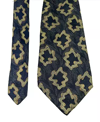 Allea Milano 57” Men’s Tie 100% Silk Made In Italy Navy Gold Design • $17.76