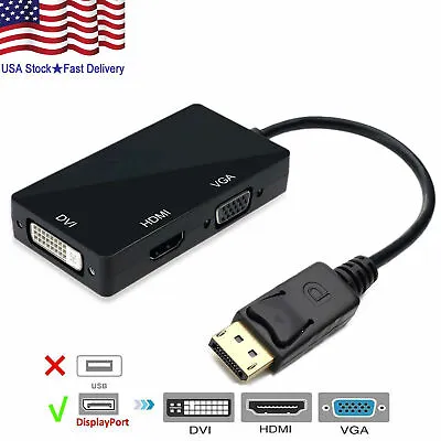 3 In 1 Displayport DP Male To HDMI/DVI/VGA Female Adapter Converter Cable 1080P • $7.94