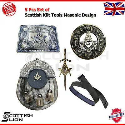 Great Scottish Kilt Outfit Dress Sporran Kilts Belt Buckle Brooch Masonic Design • £49.45
