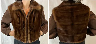 Genuine Mink & Ultrasuede Convertible Bomber Jacket/Vest Size Small 4/6 • $225