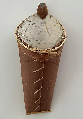 Ojibwe Indian Birch Tree Bark Craft Wall Basket Cornucopia Handmade MN Vintage • $45
