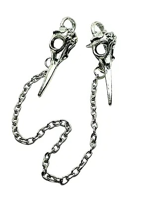 Raven Crow Skull Lapel Chain Collar Tips Silver Bird Pins Gothic Boho Necklace • £5.95