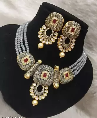 Indian Bollywood Gold Plated Kundan Choker Bridal Necklace Earrings Jewelry Set • $18.99