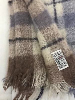 VTG Avoca Handweavers Ireland  Mohair Wool Plaid Fringe Throw Blanket 54x34” • $77