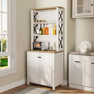 64  Freestanding Tall Kitchen Pantry Cabinet Corner Bar Wine Storage Cabinet • $122.39