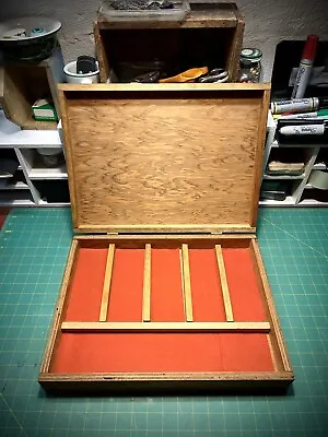 Vintage Wooden Storage Organizer Artists  Jewelry Hinged Lid Tray Shadow Box V2 • $40