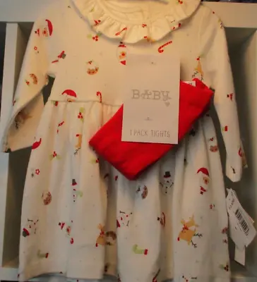 Baby Girl Christmas Outfit  Dress Tights 3-6 Months Brand New Santa Snowman • £5