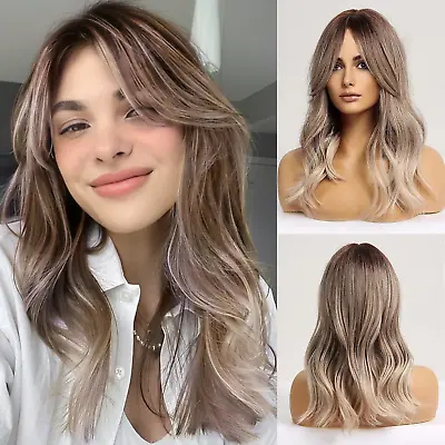 HAIRCUBE Ash Brown To Gray Ombre Long Curly Wig Heat Resistant Japanese • £32.13