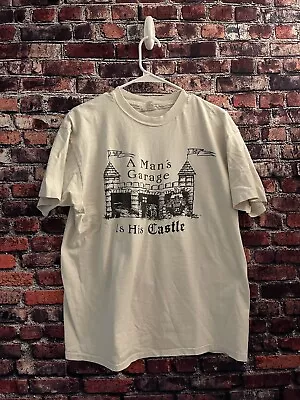 Vintage 1990s “ A Man’s Castle Is His Garage “ Graphic Tee Size Large • $10.50