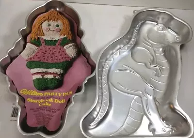 2 Wilton Cake Pans 1987 T-rex Dinosaur 2105-1280 & Storybook Doll Cake 502-968 • $8