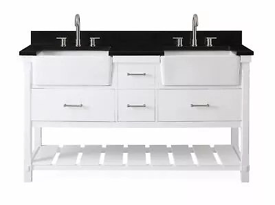 60-Inches Kendia Double Farmhouse Sink Bathroom Vanity - GD-7060-WT60-GT • $1511.13