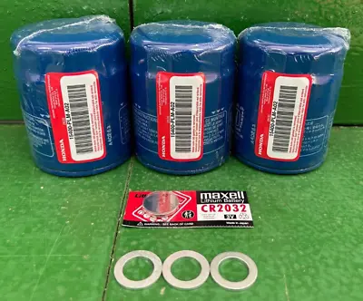 Genuine Honda 15400-PLM-A02 Oil Filter 3 Pk Filters 3 Washers & 1 Battery 2032 • $19.97