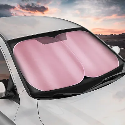 2PC Metallic Pink Premium Reflective Polyester Pop Up Car Windshield Sun Shade • $18.99