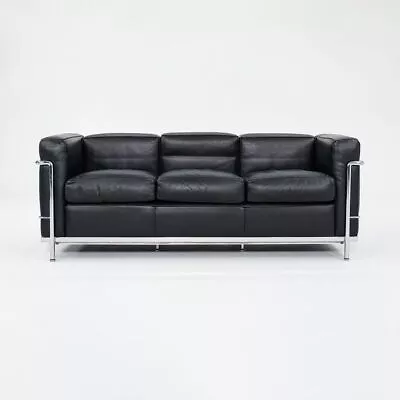 2010s Cassina LC2 3-Seat Sofa W Black Leather By Le Corbusier Jeanneret Perriand • £9651.35