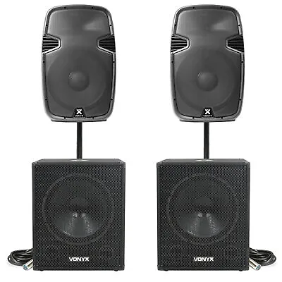 Pair Of Vonyx SPJ-1500A 15  Active PA Speakers & SWA18 Subwoofers 3600W Package • £1029