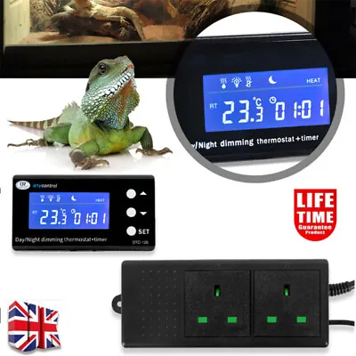 New Digital Reptile Thermostat Day & Night Dimming+Timer Aquarium Heat Tool UK • £24.99