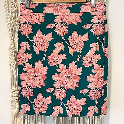 J. Crew Mercantile Pencil Skirt SZ 2 Green & Pink Floral Spring Capsule Wardrobe • $12