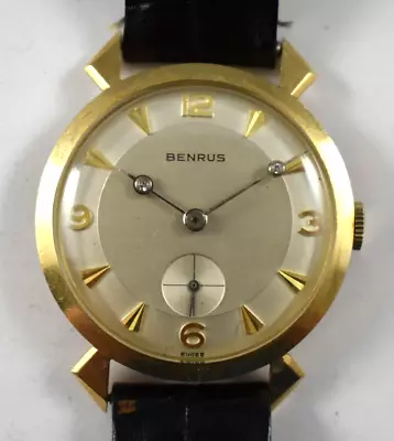 Vintage Benrus 31.60mm 14K Solid Gold Case Fancy Diamond Hand Watch Runs Lot.e • $499.99