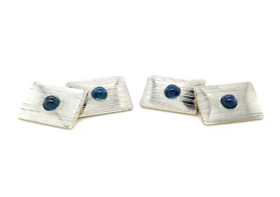 14k Yellow Gold & Platinum Cabochon Sapphire Cufflinks Carrington & Co Antique • $1480