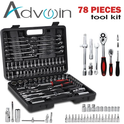 $62.59 • Buy Advwin 78PCS Tool Kit 1/2 &1/4  Spanner Ratchet Wrench Metric Driver Socket Set