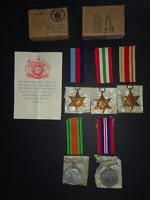 Ww2 Set 5 Medals Boxed 1939-45-africa-italy Stars -defence-war Medals Named Box • $126.30