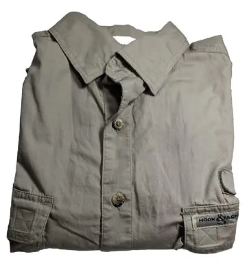 Hook & Tackle Mens M Fishing Shirt Short Sleeve Khaki Vented Mercury Embroidered • $13