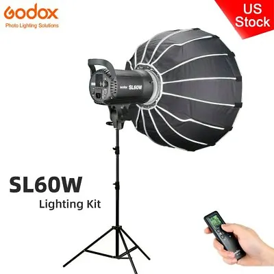 US Godox SL-60W LED Video Light+120cm Quick Set-up Deep Softbox Light Stand Kit • $179.10