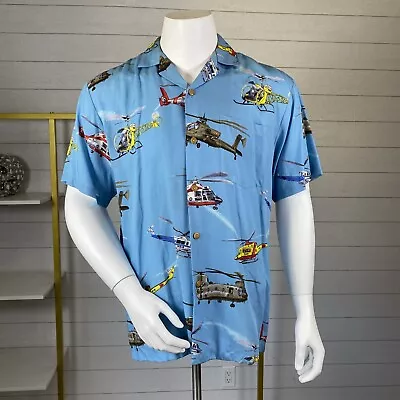 VTG Paradise Found Mens Hawaiian Blue Helicopter Aircraft Magnum PI Camp Shirt M • $35