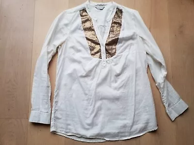 Marks And Spencer Ivory Tunic Shirt With Sequinned Panel Size 12 • £4