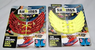 Bundle Lot Of 2 Shwings Lace On Shoe Wings Red Glitter & Reflective Yellow • $12.74