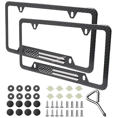 2x License Plate Frame Cover Carbon Fiber Front & Rear For Jeep Compass Wrangler • $18.99