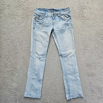 Mek Denim Caledonia Straight Jeans Womens Size 29x32 Light Wash Distressed • $13.99