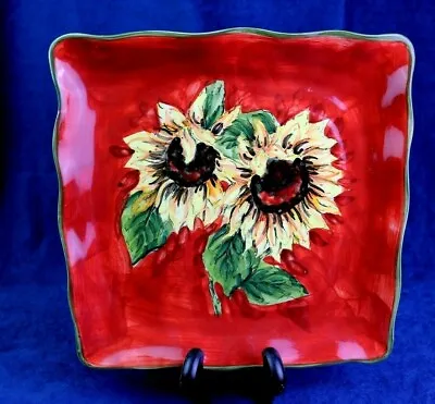 Maxcera Red Sunflower Square Dinner Plate (s) Green Rim Hand Painted 11.25    • $11.99