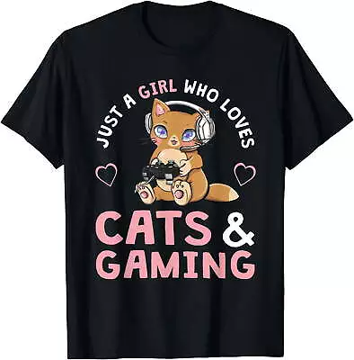 Just A Girl Who Loves Cats And Gaming Cute Gamer Cat T-Shirt • $9.99