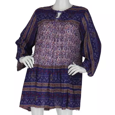 Vintage India Gauze Hippie Floral Woodstock Gypsy Boho Festival Tunic Mini Dress • $175