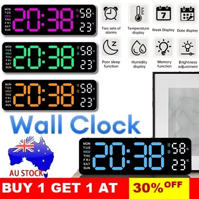 2024 Digital Big Large LED Wall Desk Clock Display With Temperature Calendar AU • $24.99