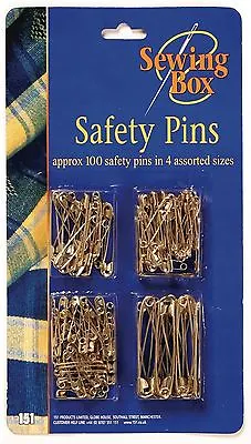 100 Assorted Safety Pins Small Medium Large Chrome Gold Metal Sewing Craft Home  • £2.99