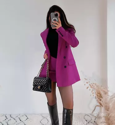 $99.99 • Buy ZARA Women NEW Double Breasted MENSWEAR STYLE BLAZER Viva Magenta 2010/759 S-XL