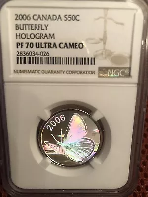 $395 • Buy 2006 PF70 Ultra Cameo Canada Hologram Silver 50c Butterfly Coin