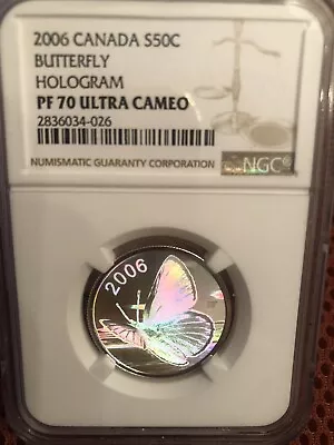 2006 PF70 Ultra Cameo Canada Hologram Silver 50c Butterfly Coin • $525