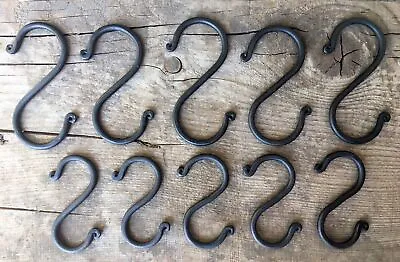 £22.99 • Buy Ten Handmade Wrought Iron Butcher Rail Hooks S Hanging Hook 5 Large And 5 Small