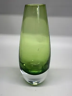 Glass Bud Vase Sweden Sommerso Style Green Teardrop Midcentury • $12