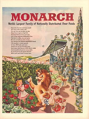 1948 Monarch Finer Foods Vintage Ad King Luke The Lion • $11.99