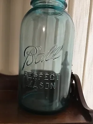 Antique Ball Perfect Mason Blue Glass 1/2 Gallon Canning Jar Bubbles ~ #5 • $14.99